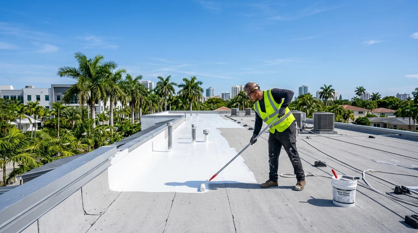 Before and after commercial and residential flat roof seam repair and silicone coating in Pembroke Pines FL