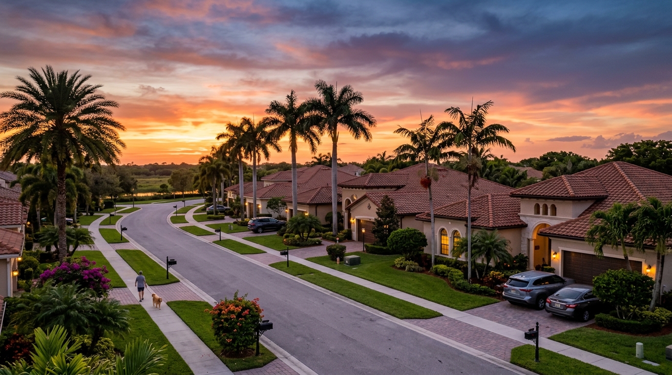 Pembroke Pines FL neighborhood at sunset