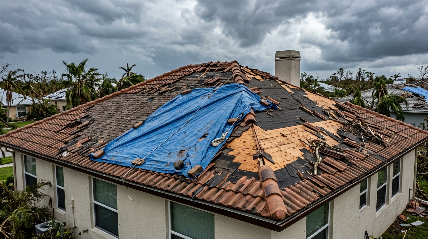 Storm damage roof repair in South Florida