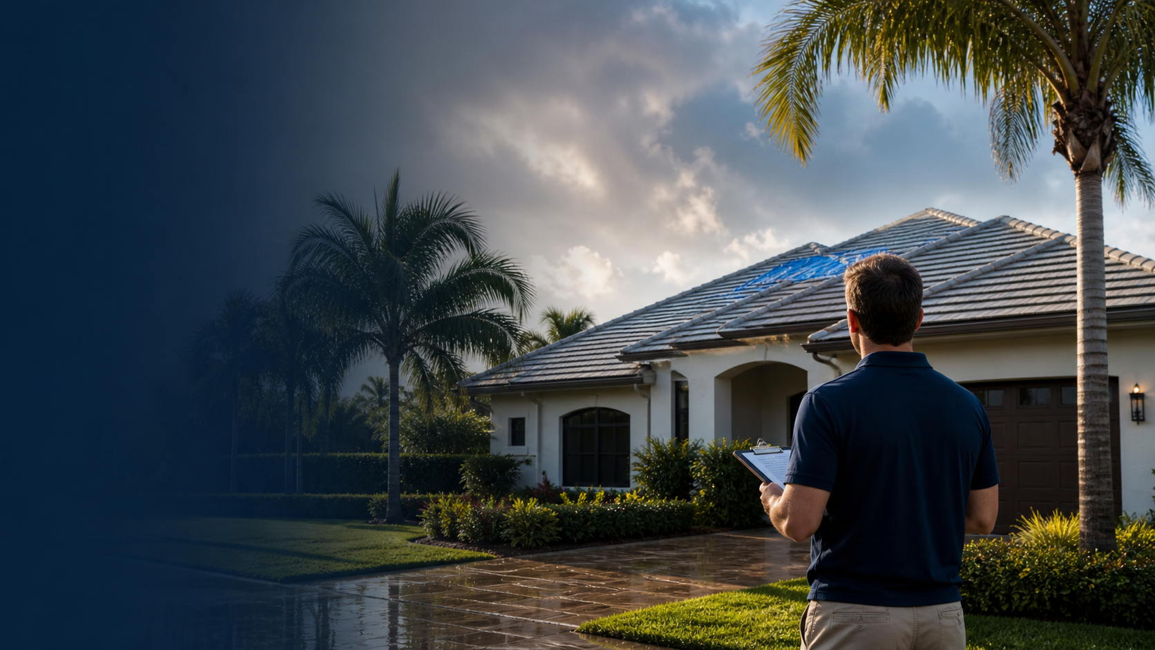 Florida homeowner assessing a tiled roof after a storm