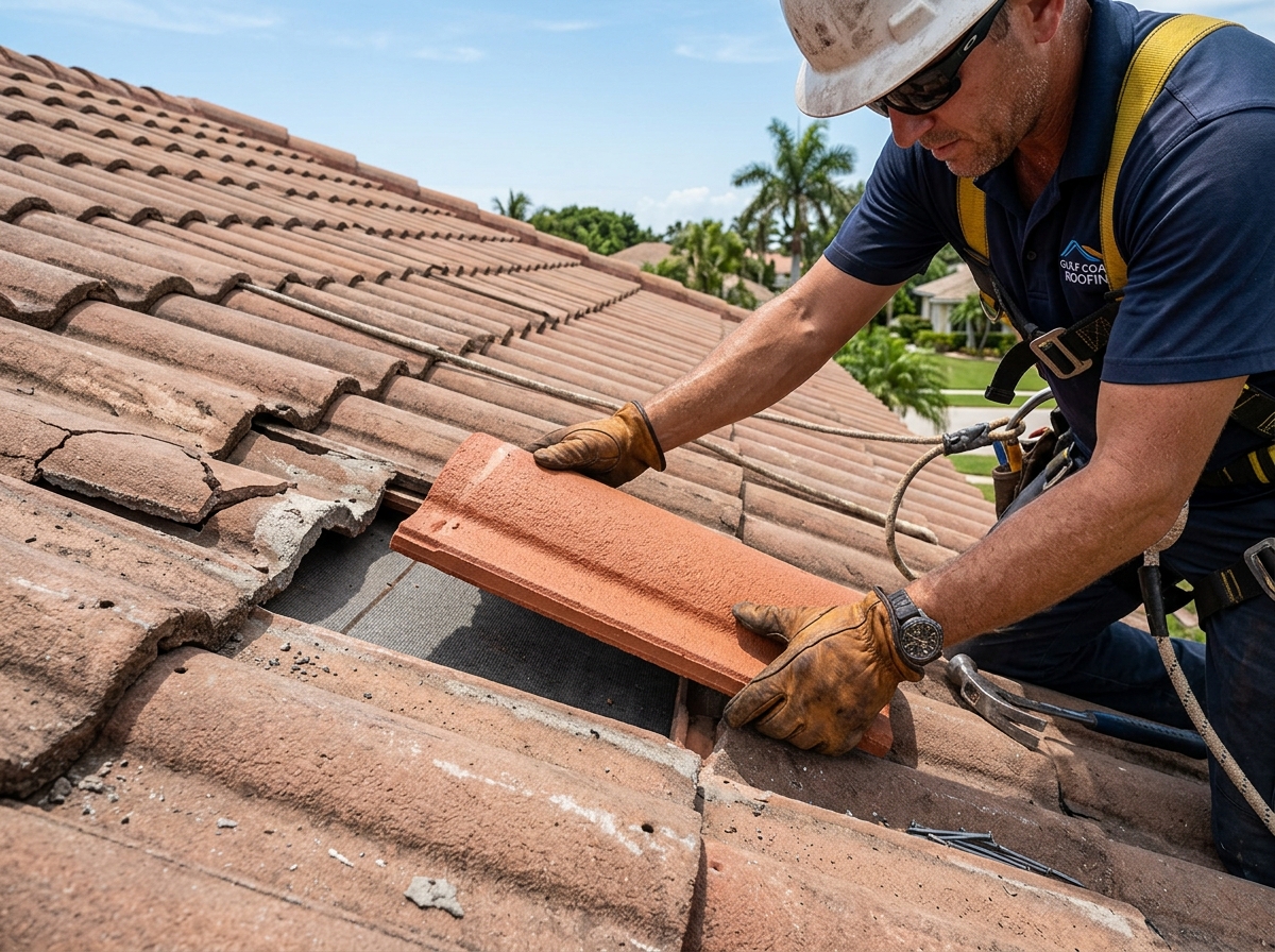 Professional roofer conducting evaluation on Lauderdale Lakes Florida residential property