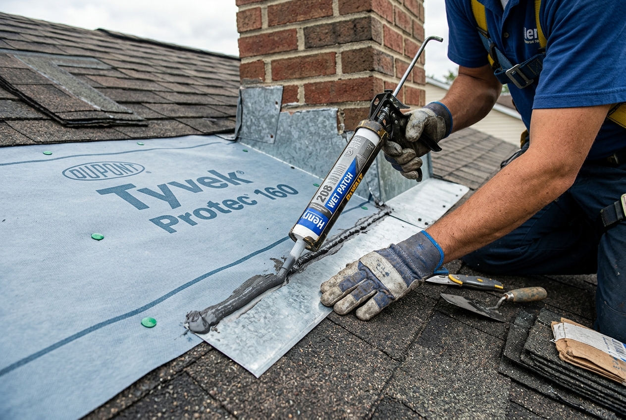 Roofer tracing a water leak path on a Pembroke Pines FL residential roof