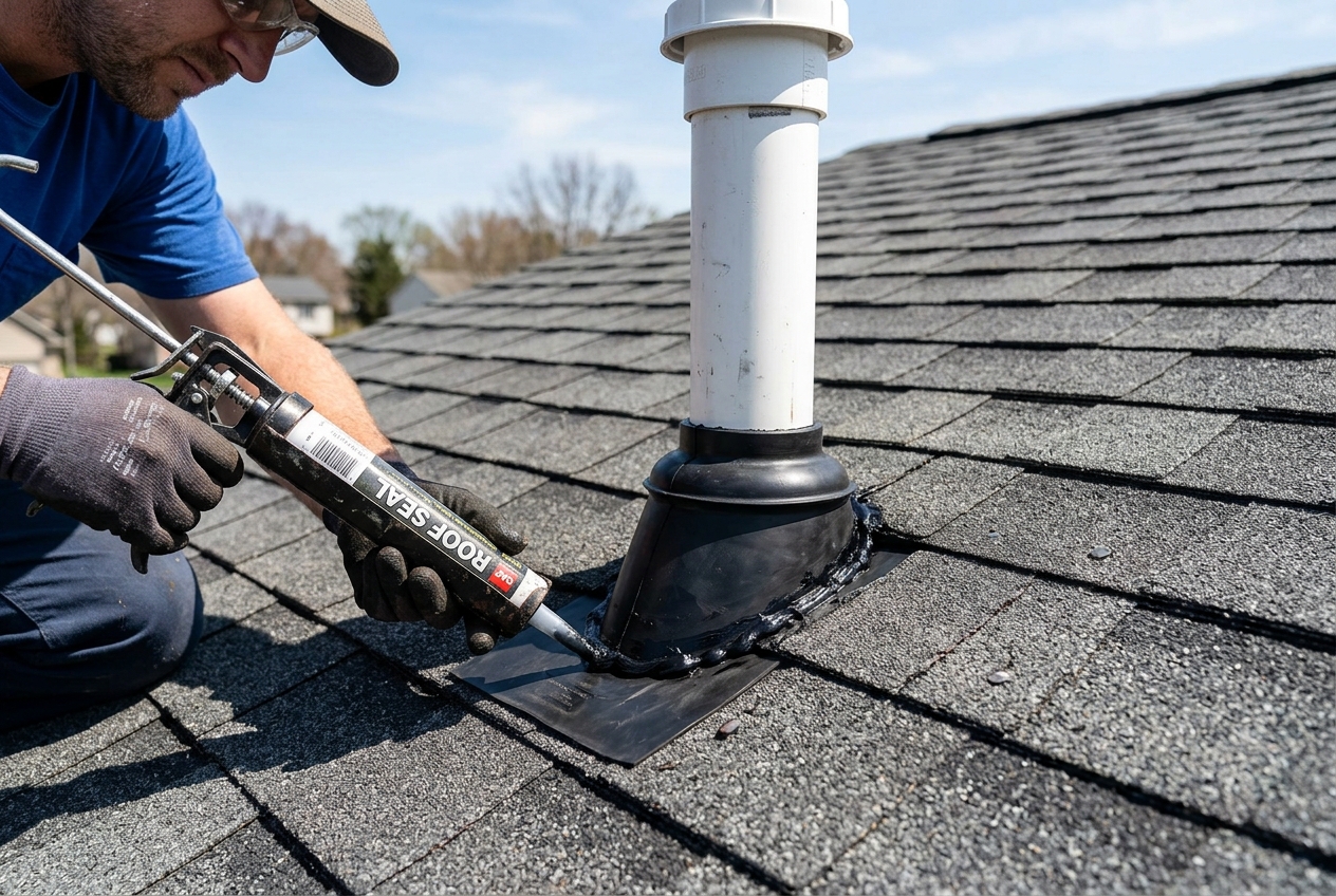 New pipe boot installation on a residential roof penetration in Pembroke Pines FL
